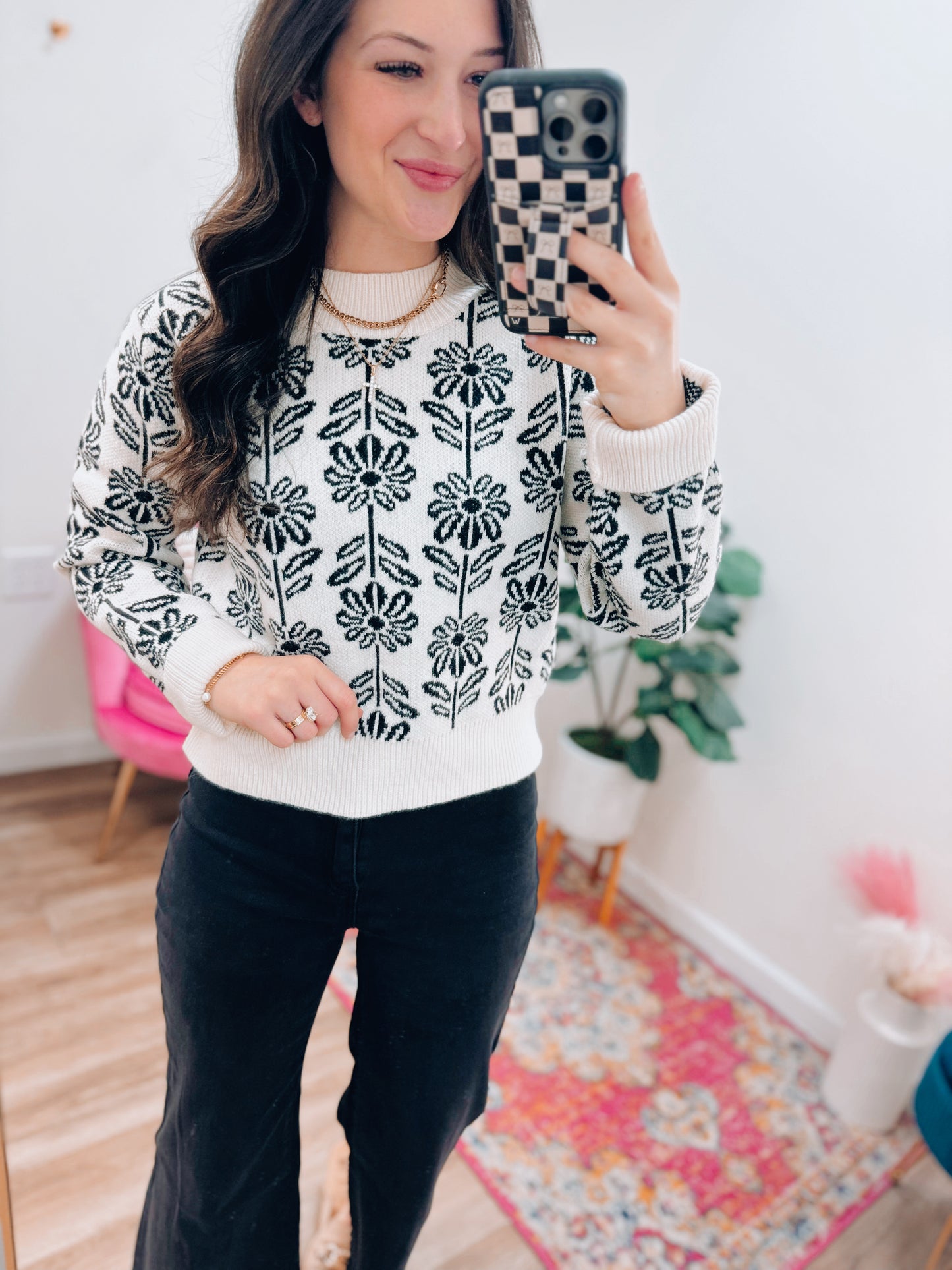 Black Floral Knit Sweater