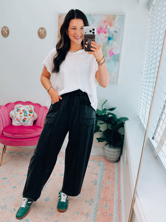 Mineral Wash Barrel Utility Knit Pants - Black