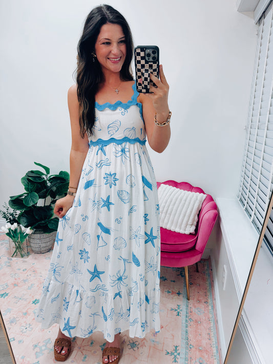 Ocean Gaze Scallop Trim Maxi Dress