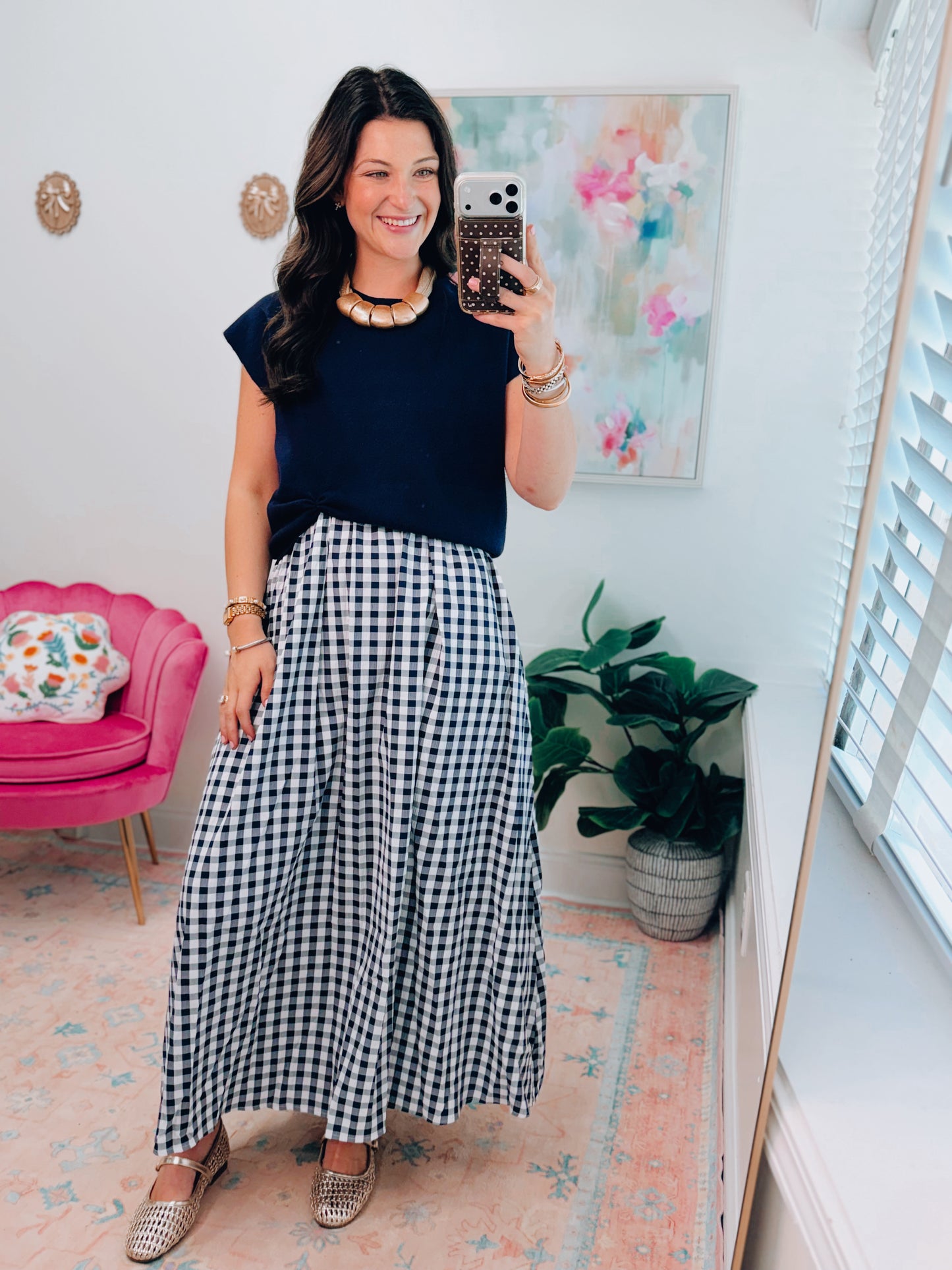 Lennox Navy Gingham Top + Maxi Dress Combo