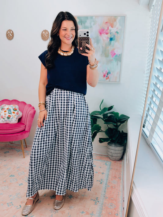 Lennox Navy Gingham Top + Maxi Dress Combo