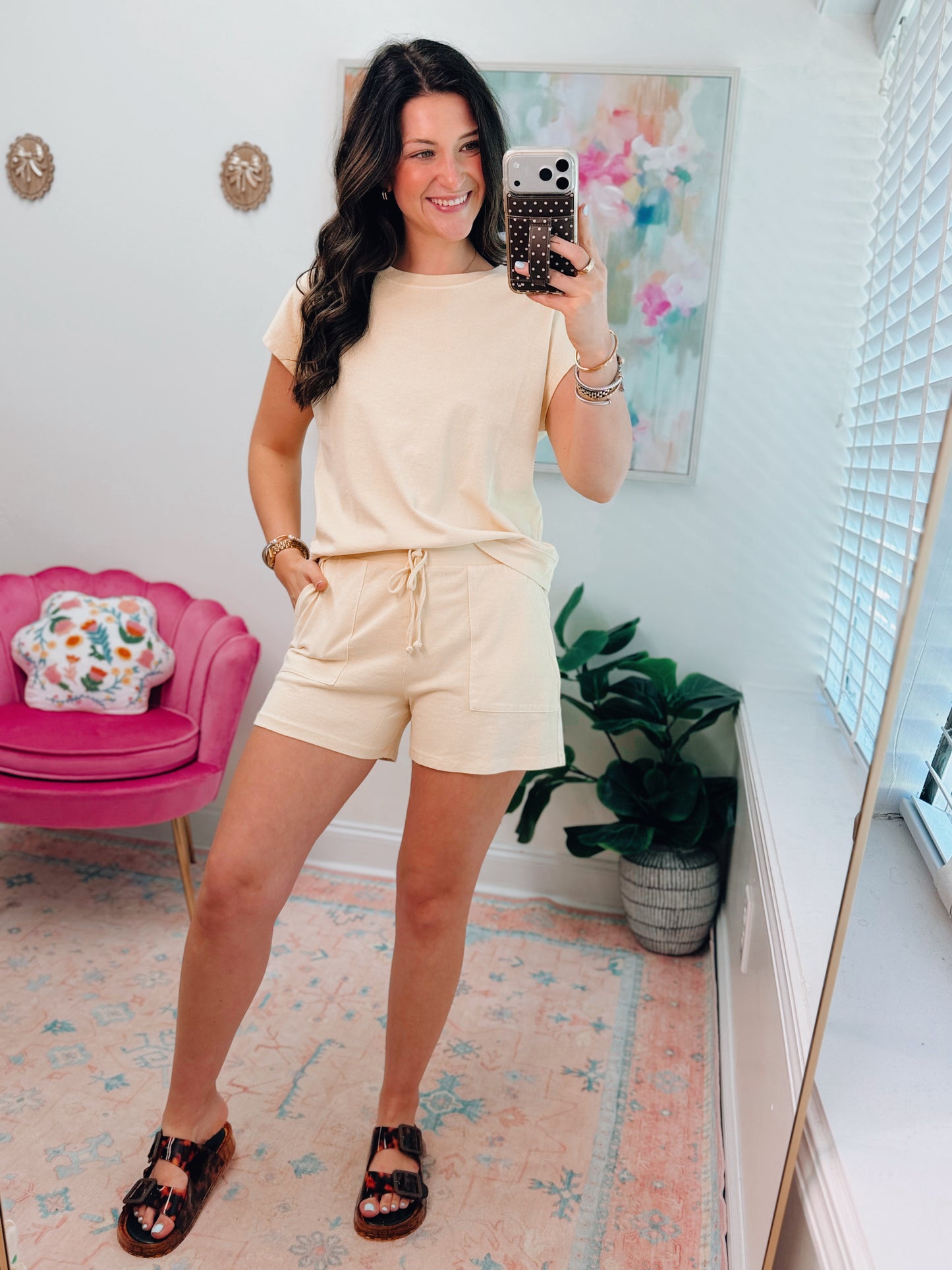 Sleeveless Cotton Crew Shorts Set - Pale Yellow