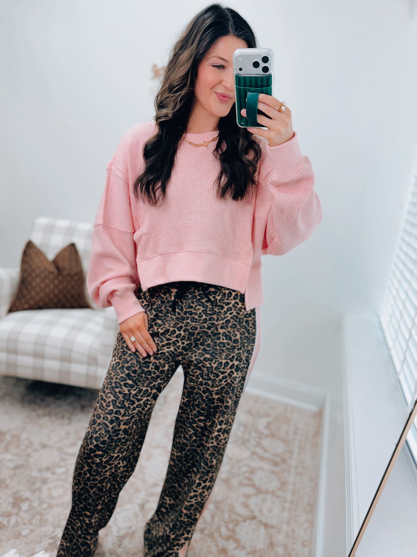 Waffle Knit Oversized Long Sleeve Top