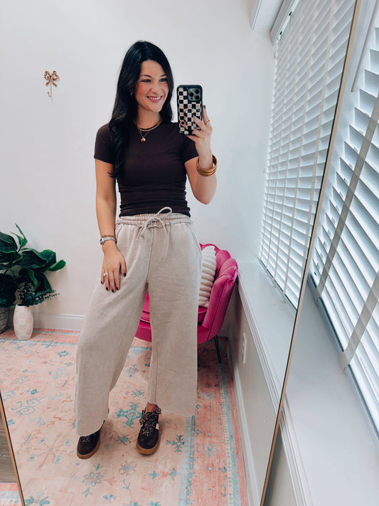 CURVY Savannah Mineral Wash Wide-Leg Sweats - Olive