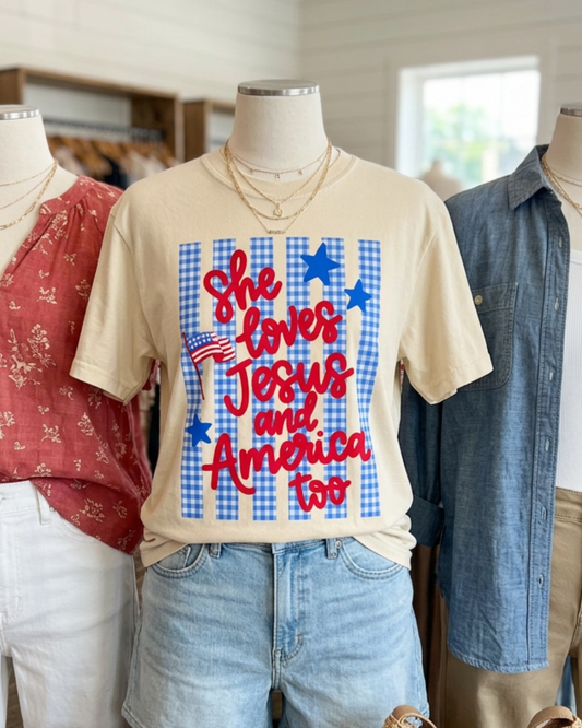 She Love Jesus and America Too Graphic Tee