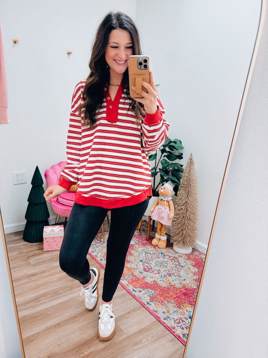 Cove Striped Button Pullover Top