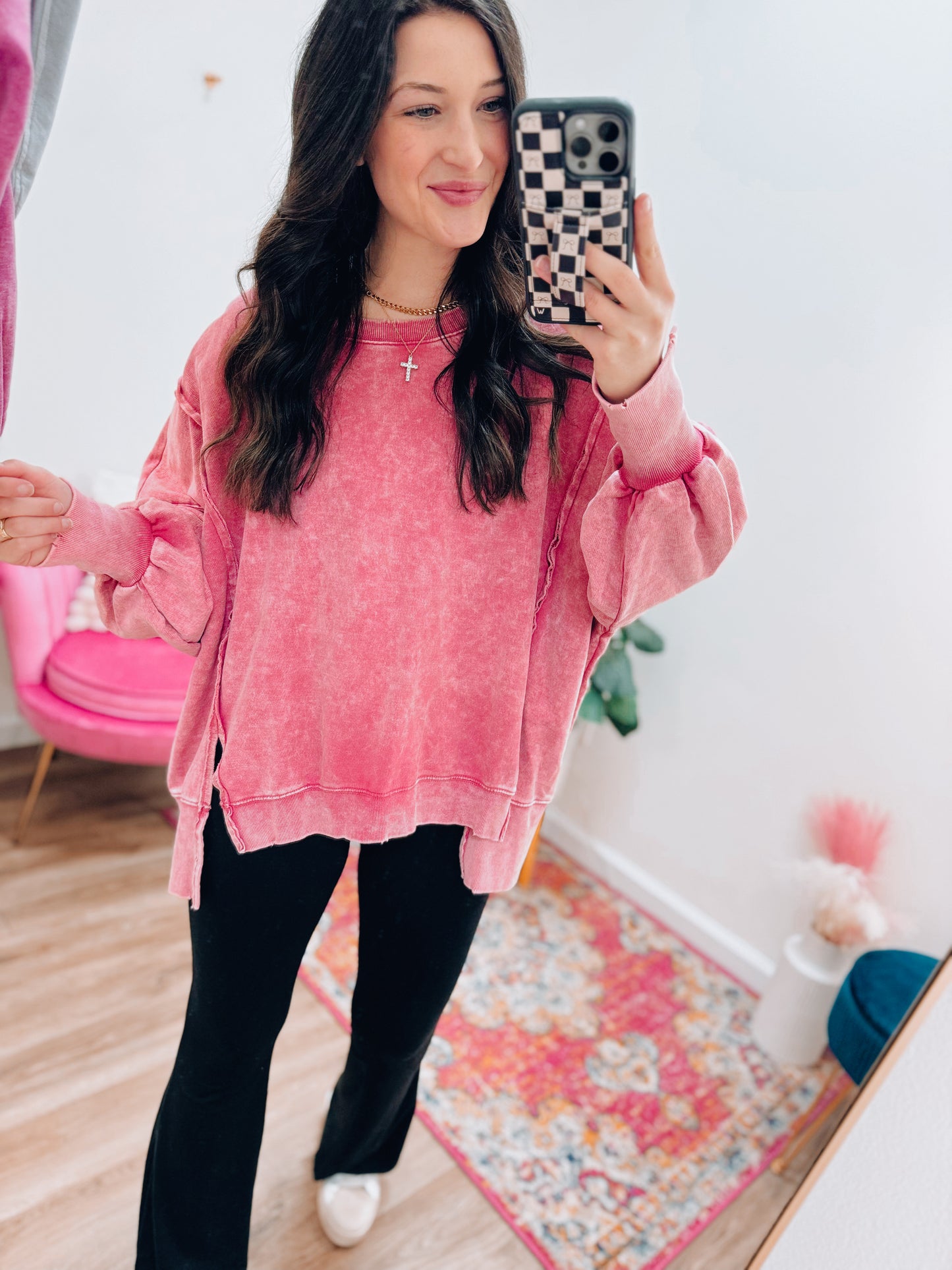 Magenta Mineral Washed Oversized Crew