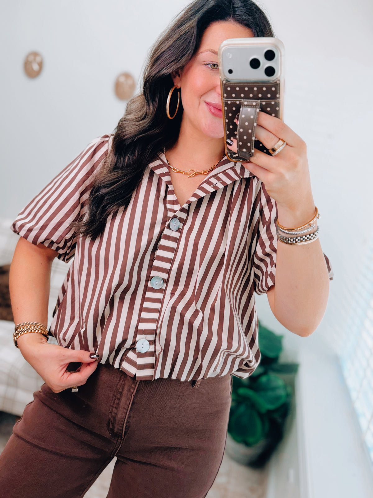 Mocha Stripe Bubble Hem Top