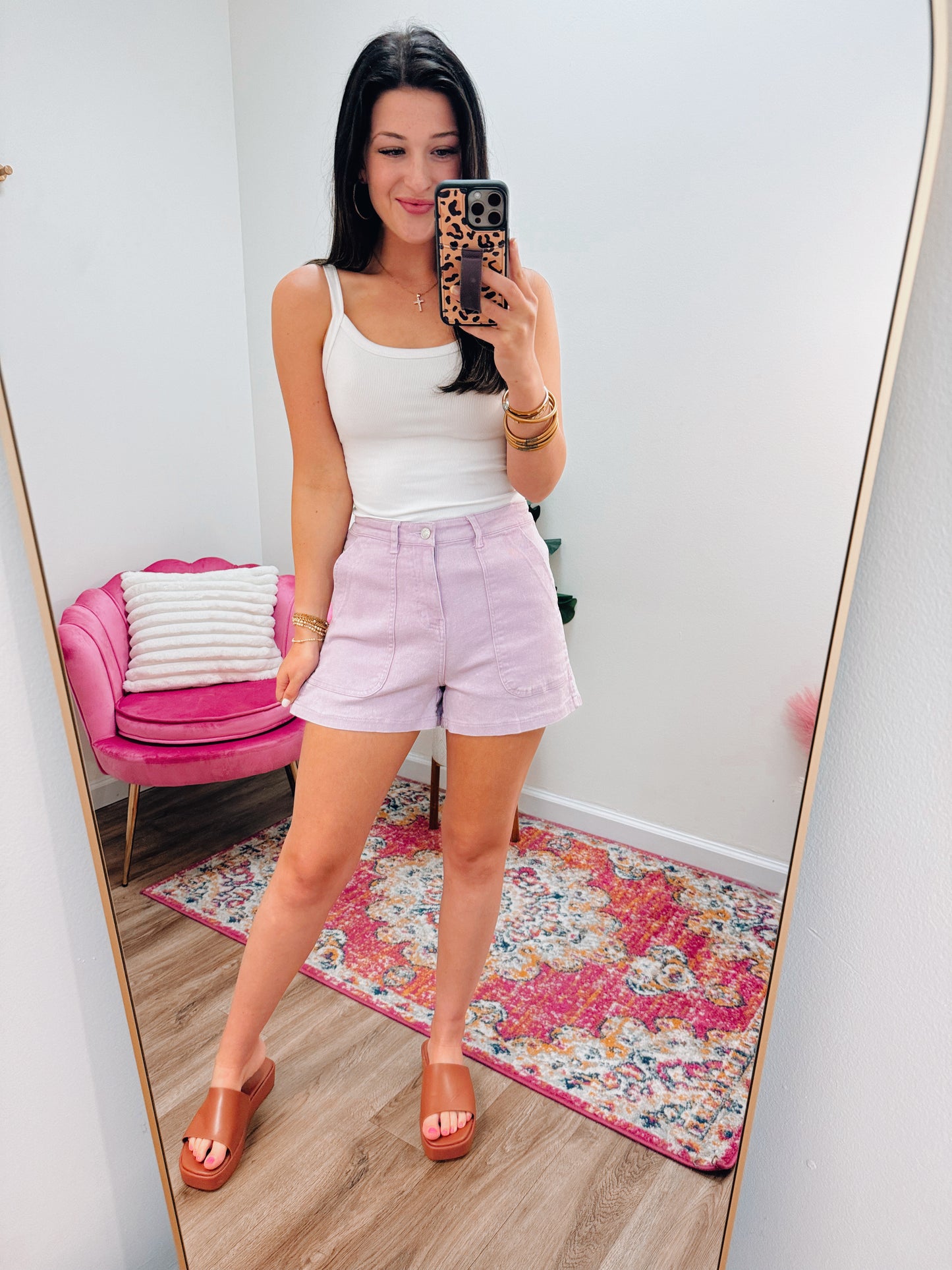 Sully High Waisted Denim Shorts - Lavender