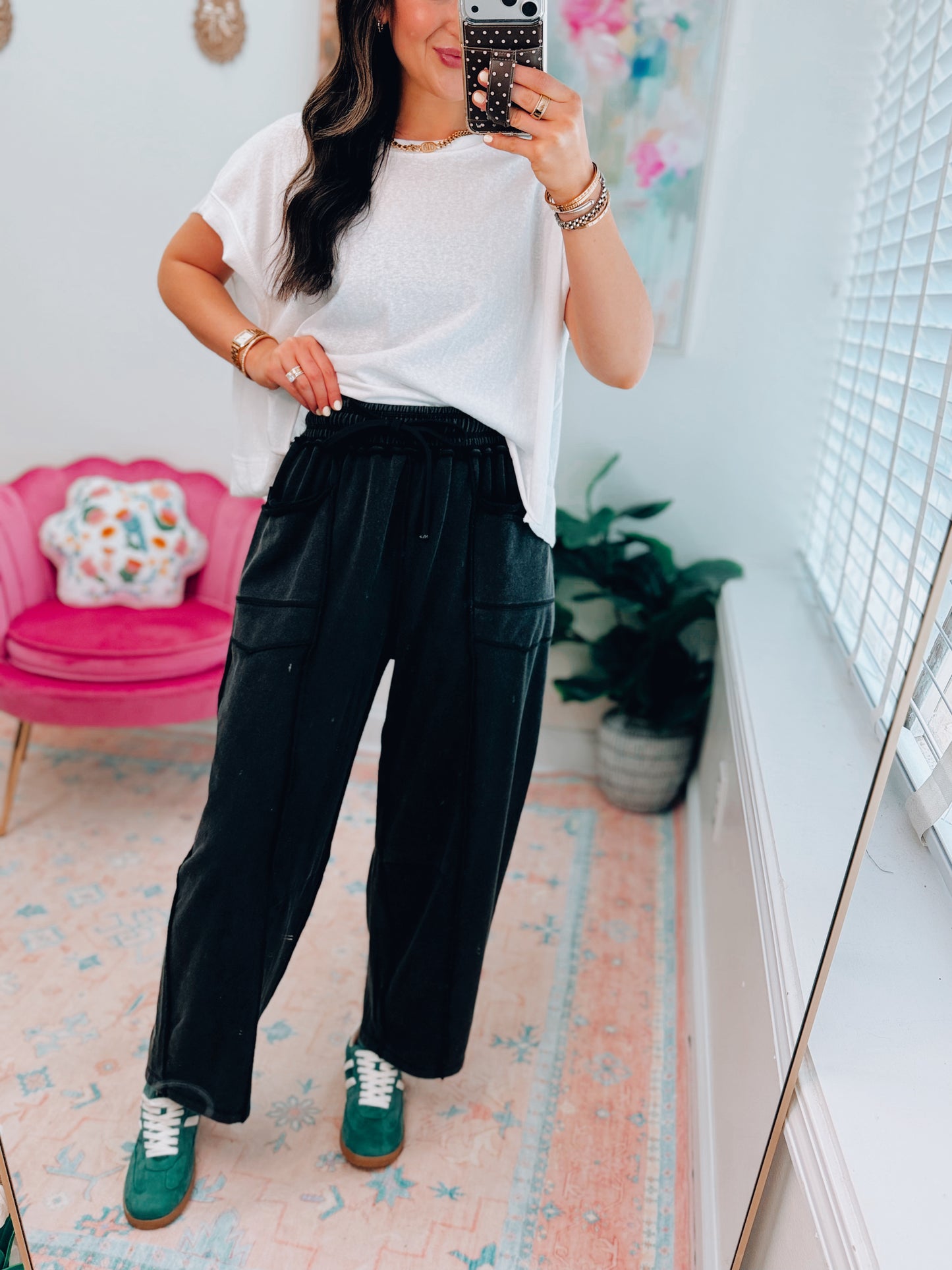 Mineral Wash Barrel Utility Knit Pants - Black