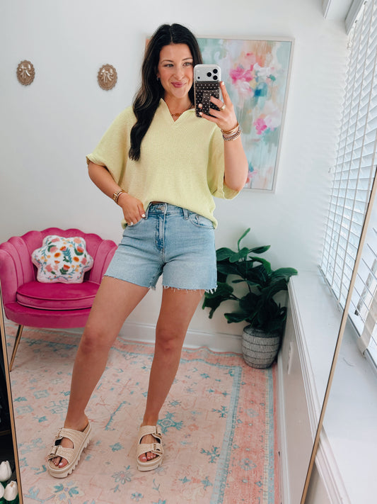 Anabelle HR Light Wash Denim Shorts