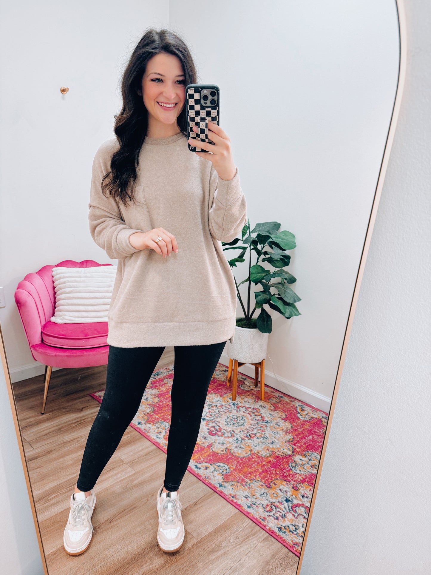 Heather Brushed Pocket Sweater - Heather Mocha