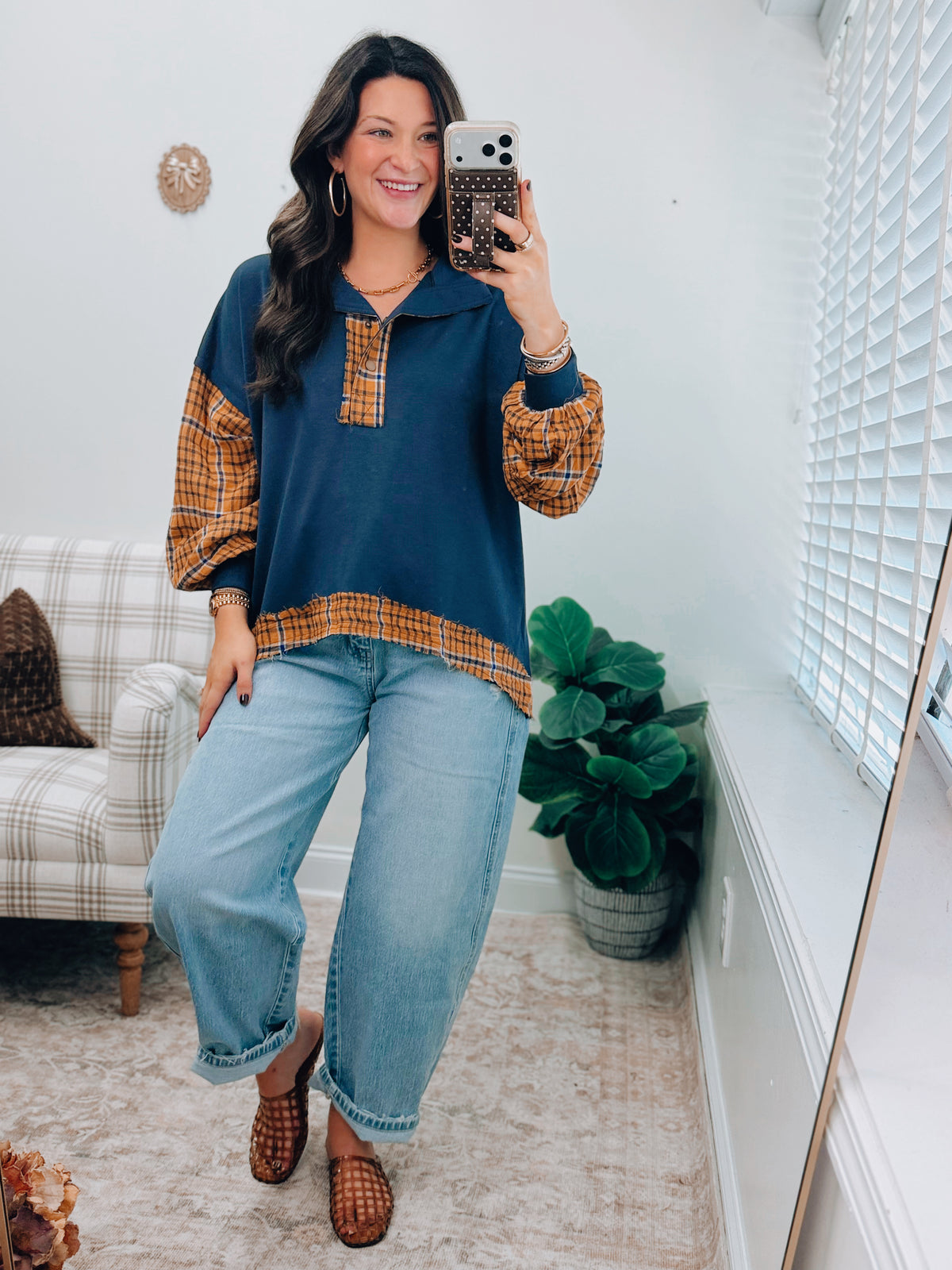 Tatum Navy Flannel Combo Top