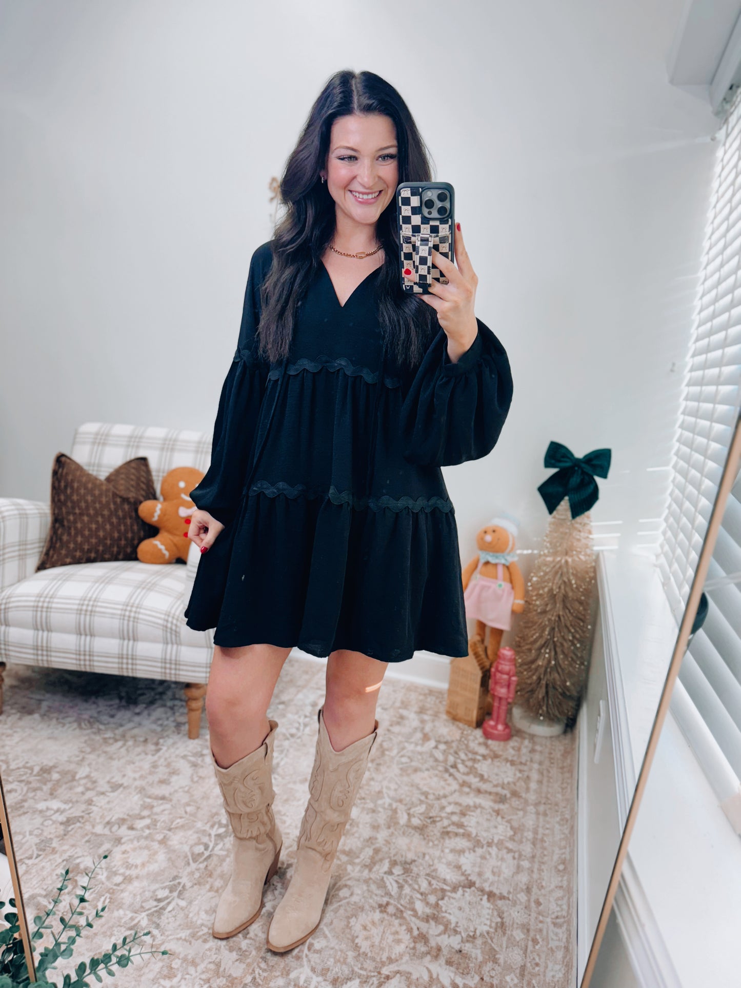 Black Scallop Trim Mini Dress