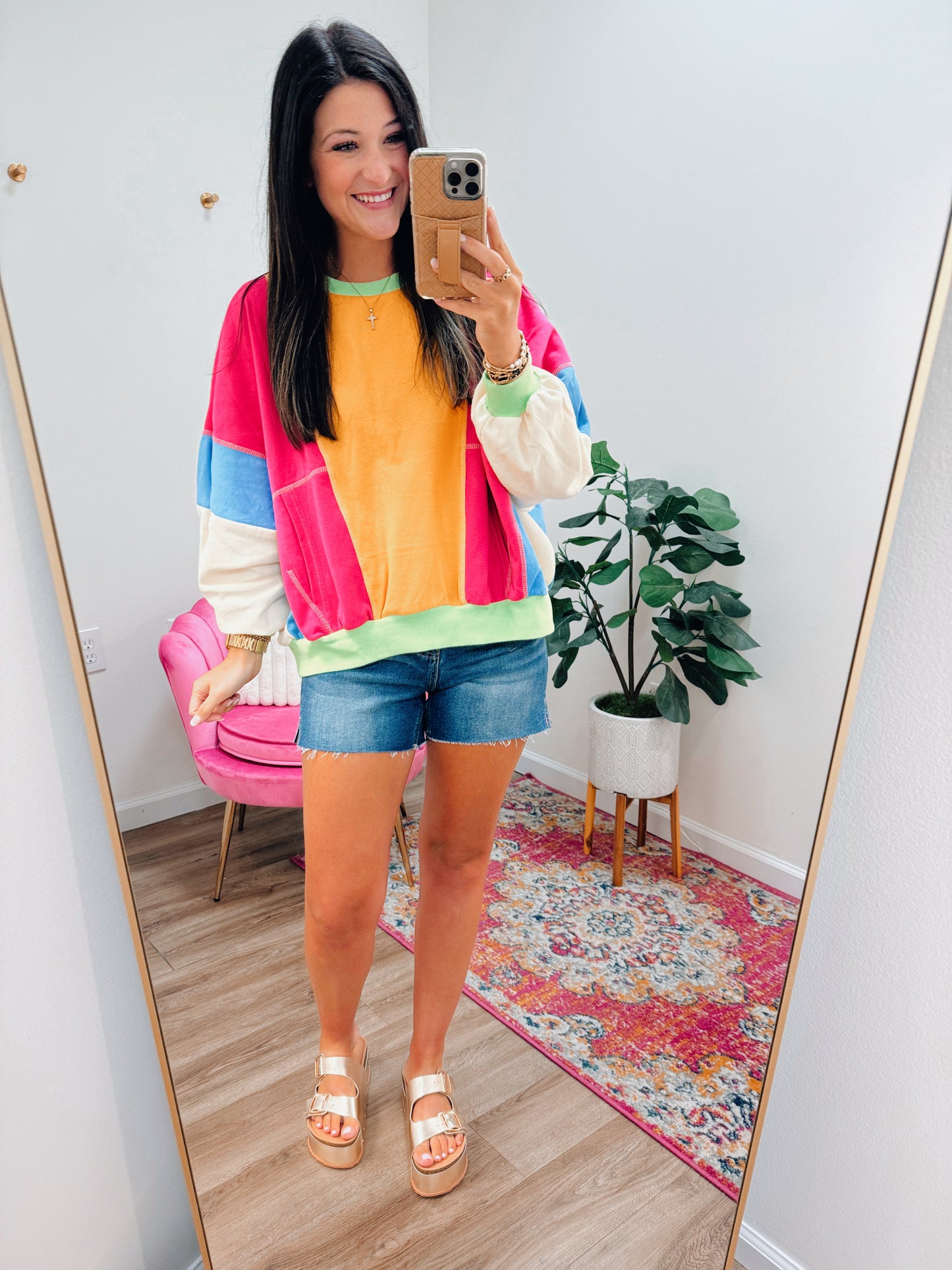 CURVY Calling Neons Patchwork Color Block Pullover