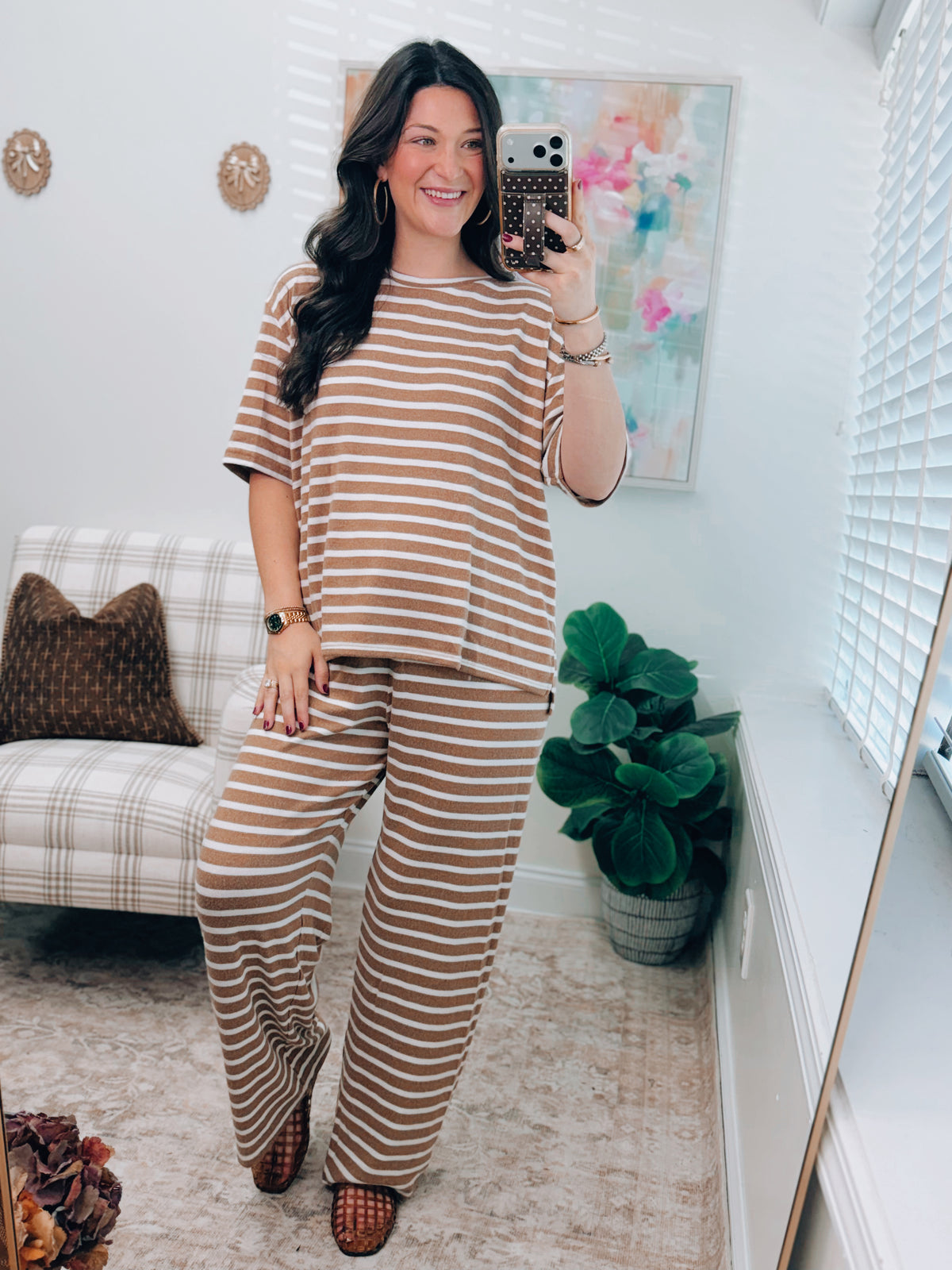 Camel Striped So Soft Pants Set
