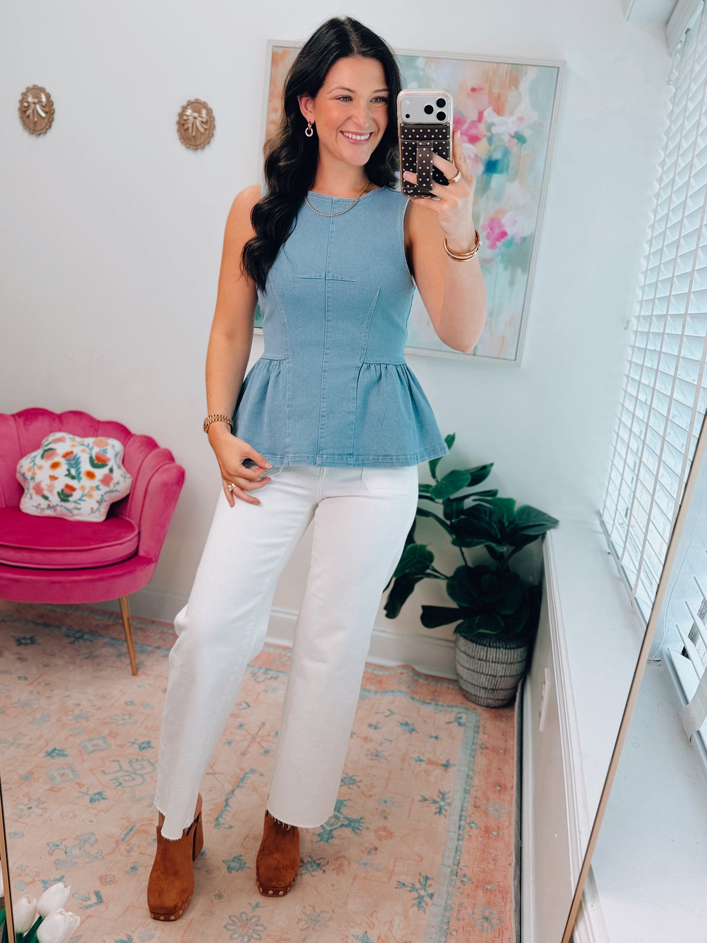 Denim Pleated Peplum Top