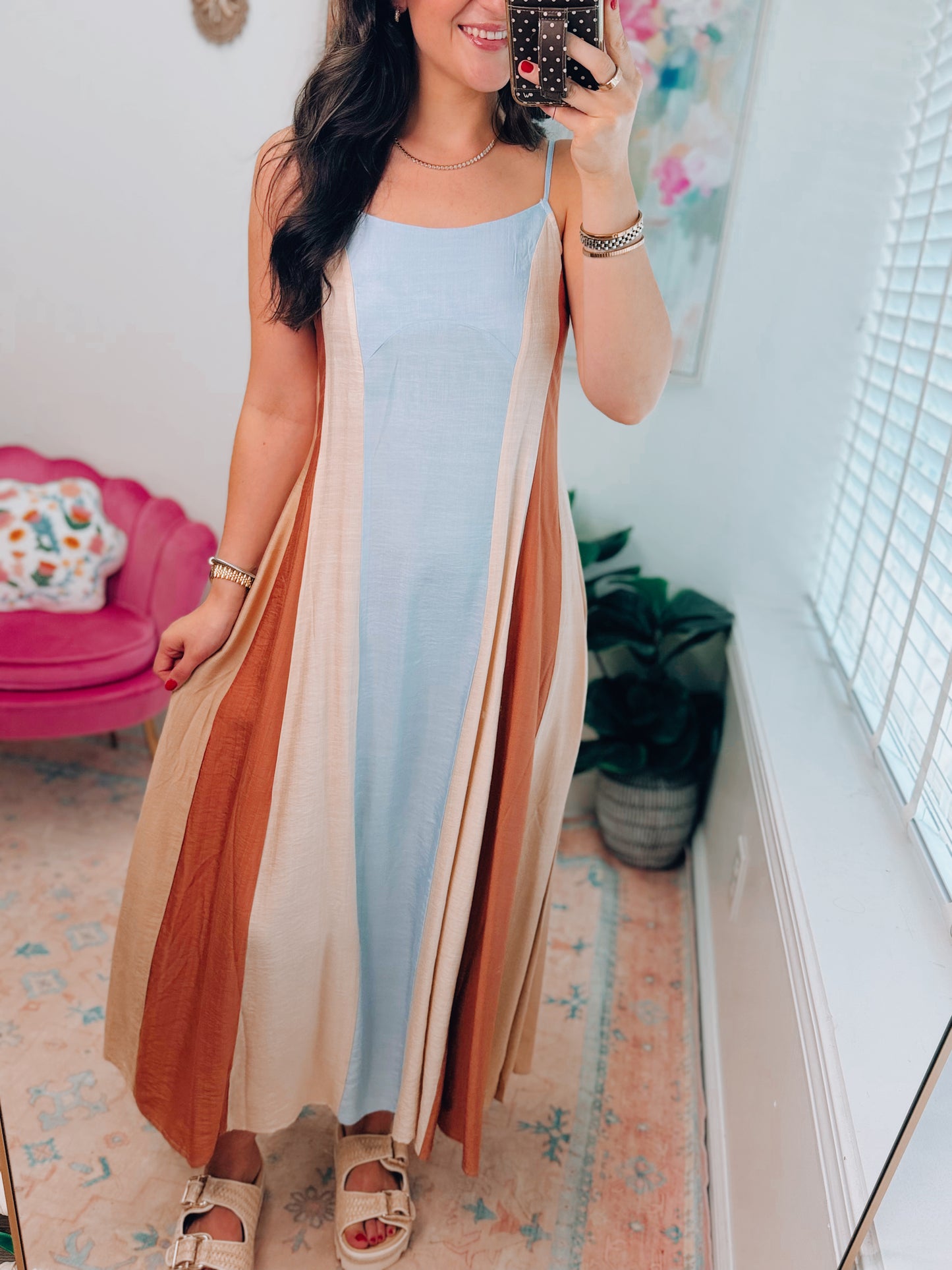 Dirftwood Neutral Color Block Maxi Dress