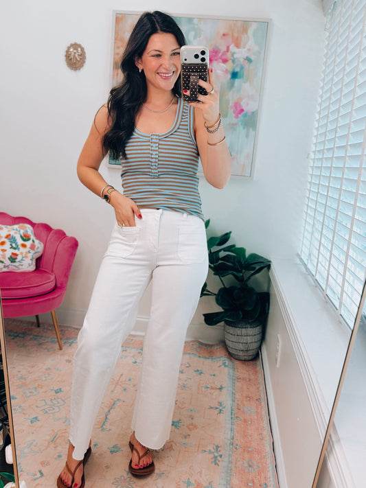 Maeve Striped Button Knit Tank