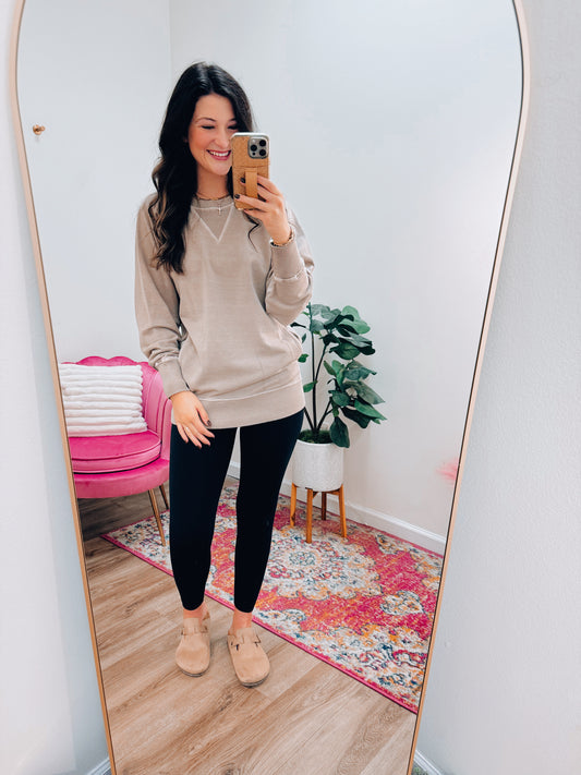 CURVY Find You Well Mineral Washed Pullover - Taupe