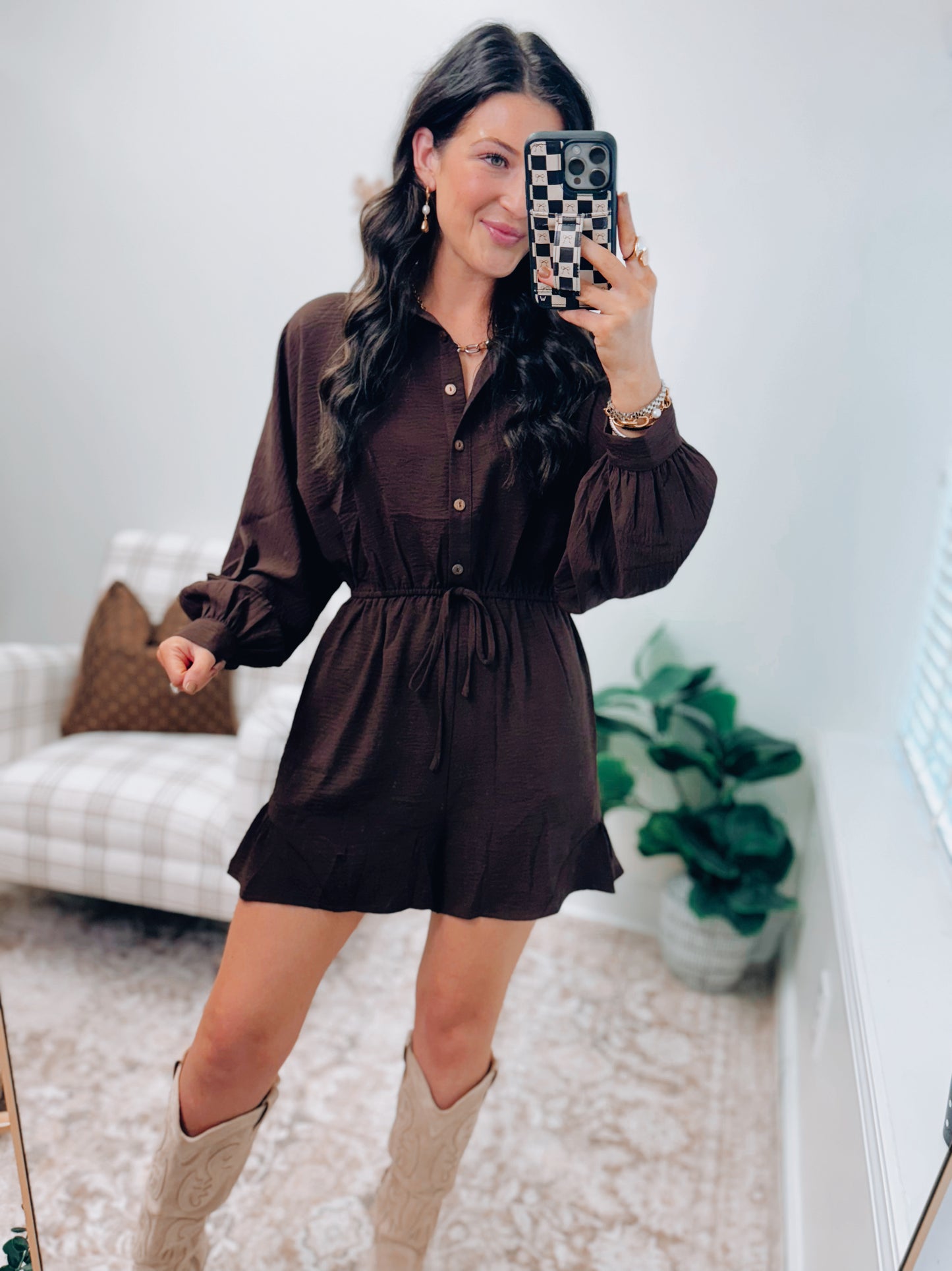 Chocolate Airwick Button Romper