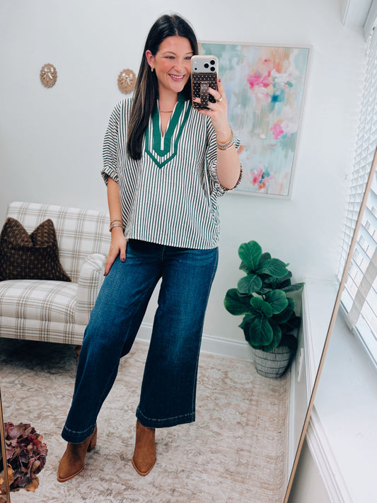 CURVY Bonnie Striped Hunter Dolman Top