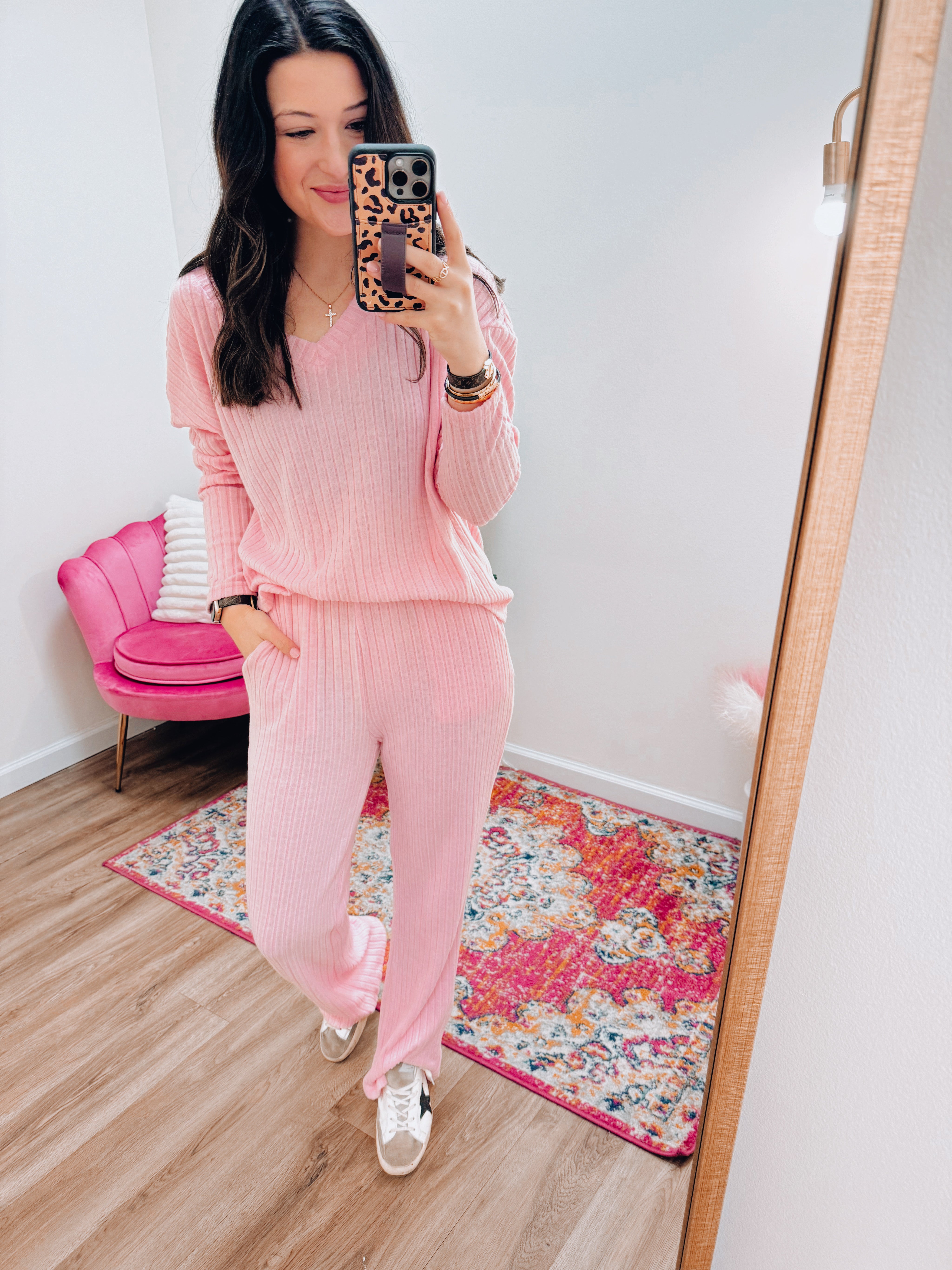 Simply Soft Ribbed Lounge Set Pink Lola Jane Boutique