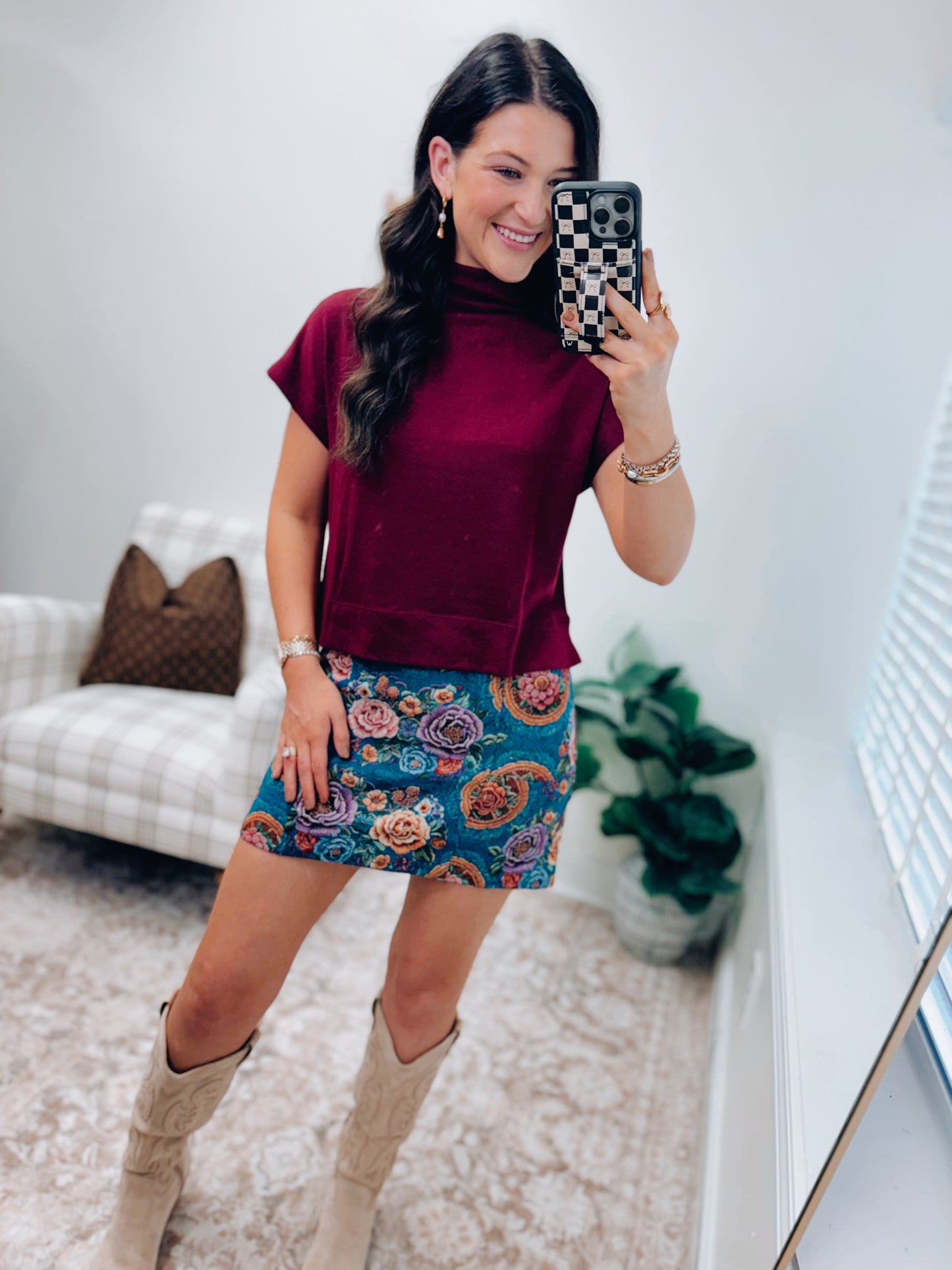 Caroline Mock Neck Cuff Sweater Top - Cranberry