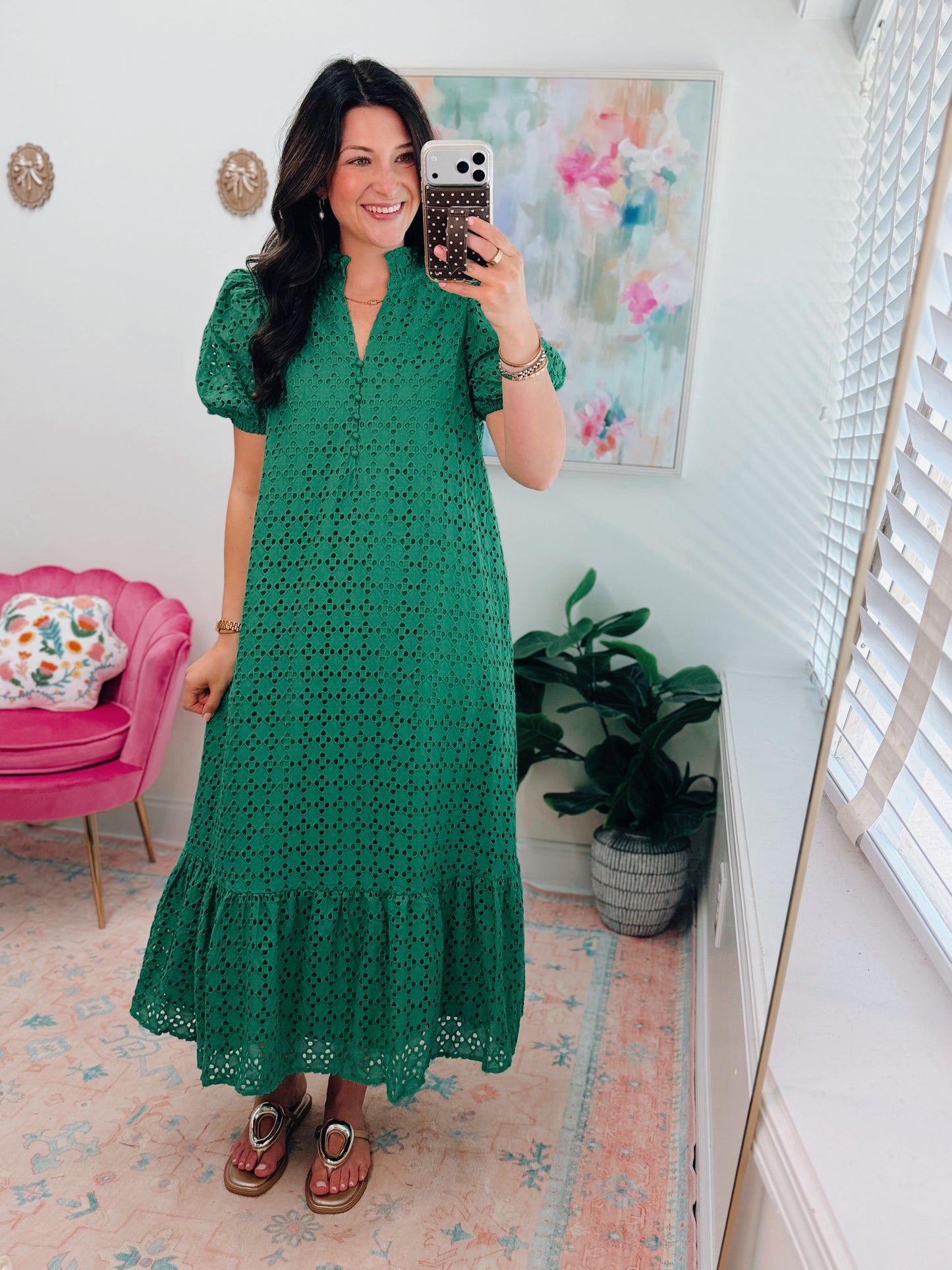 Simply Grace Eyelet Midi Dress - Green