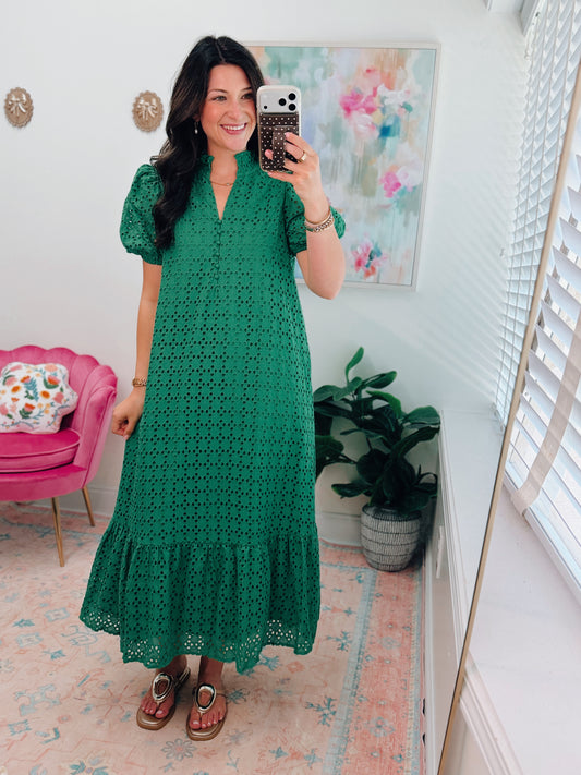 Simply Grace Eyelet Midi Dress - Green