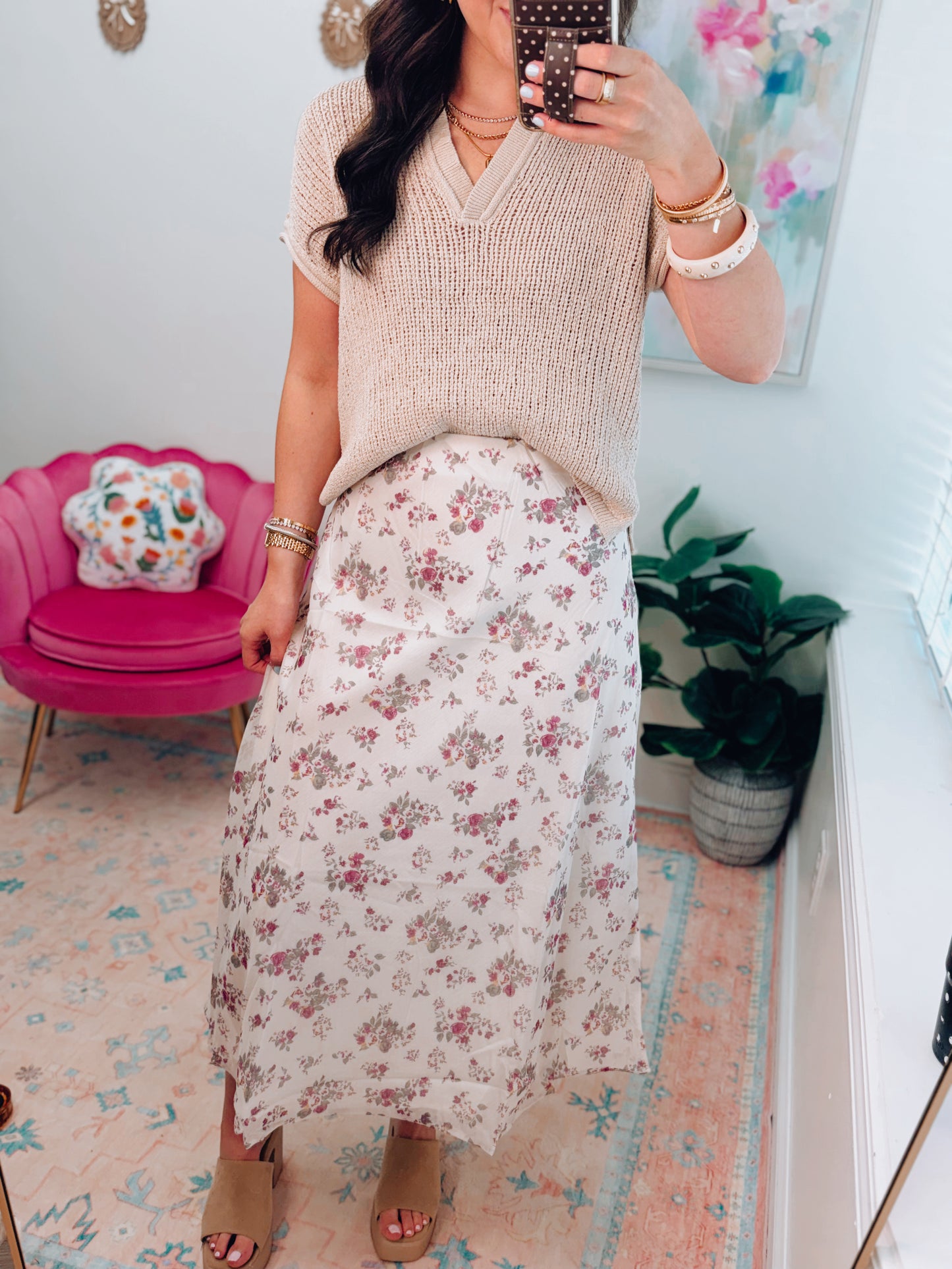 Floral Print Bias Midi Skirt