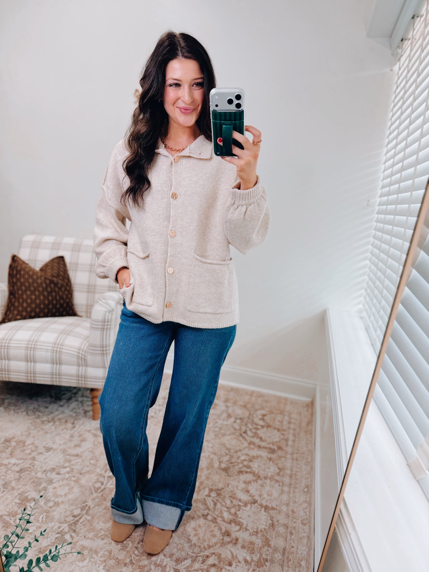 Oatmeal Cardigan Sweater Top