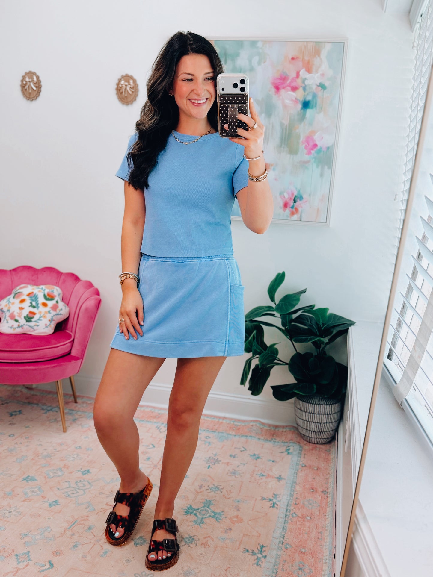 Daydream Ribbed Skort Set - Blue