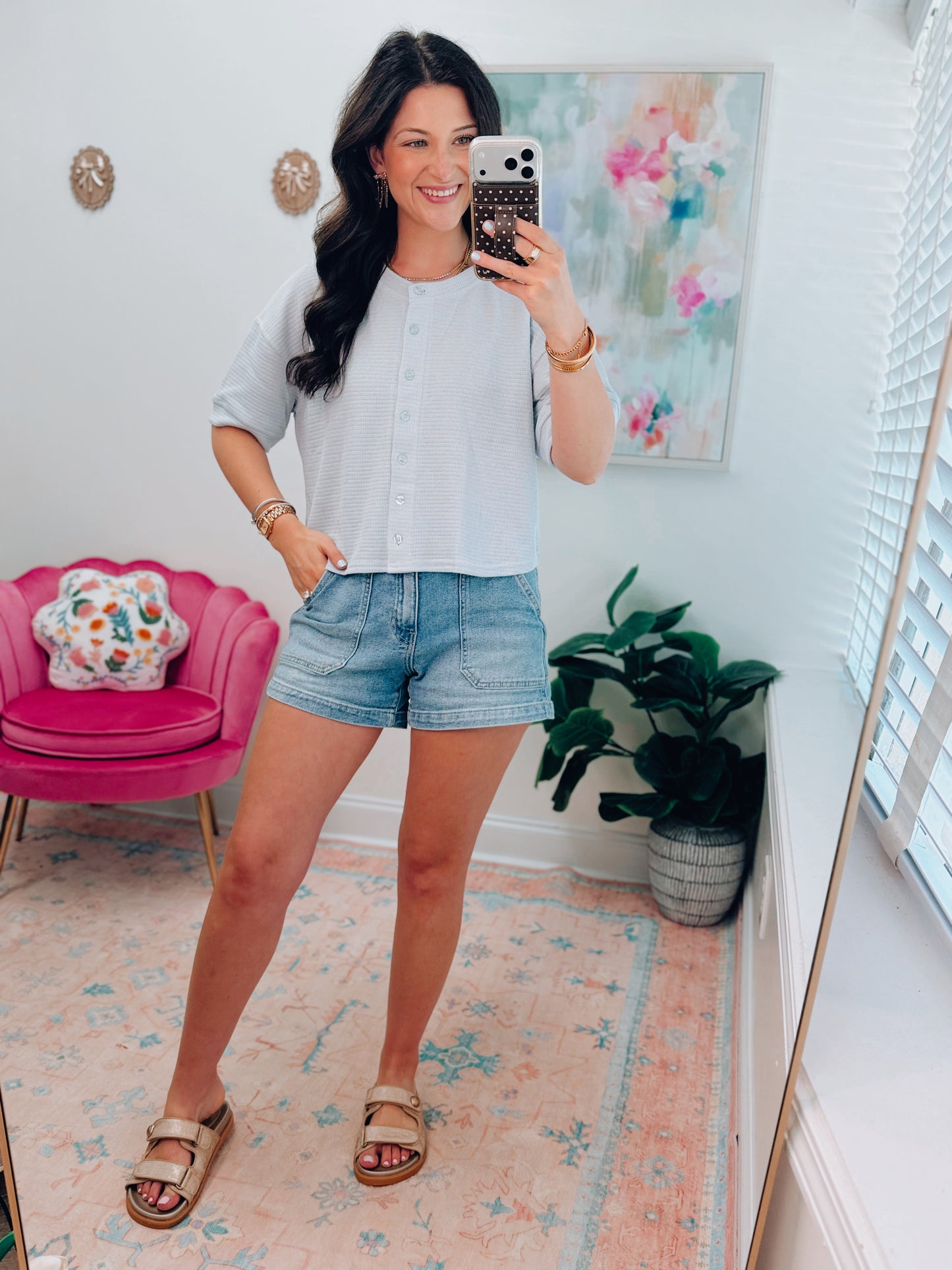 Lis Button Knit Top - Blue