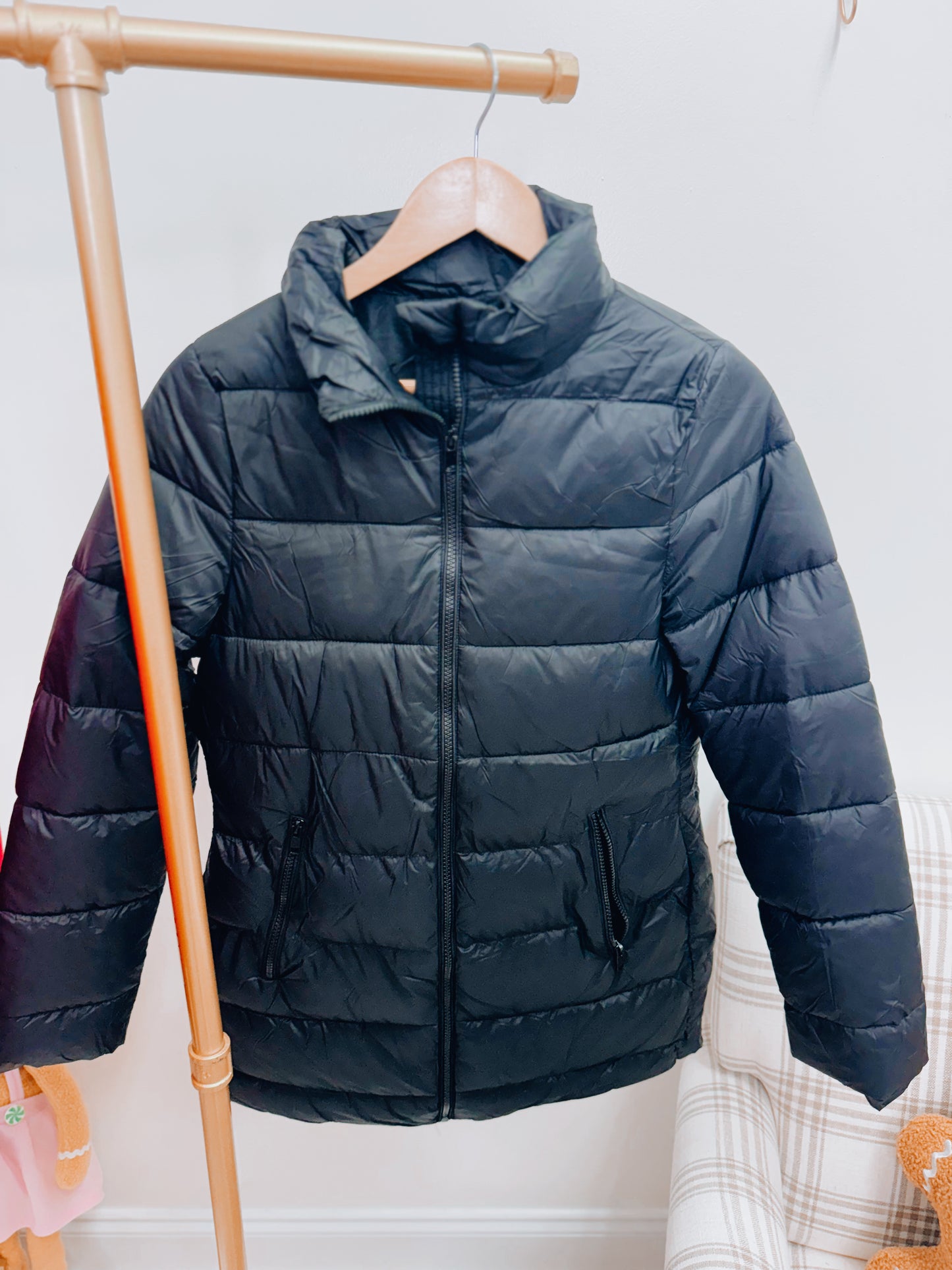 Long Quilted Puffer Jacket - Black