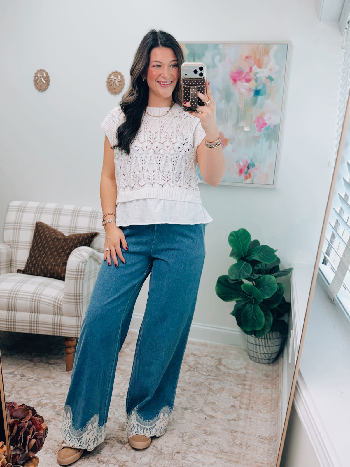 Ivory Crochet Layered Sweater Top