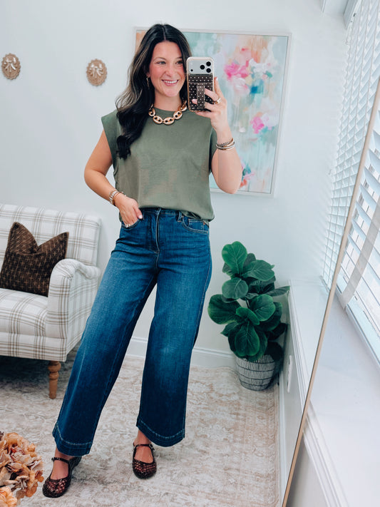 CURVY Deep Indigo Cropped Wide Leg Denim | Judy Blue