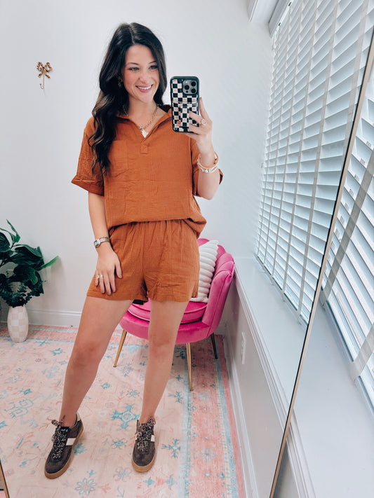 Chestnut Gauze Shorts Set