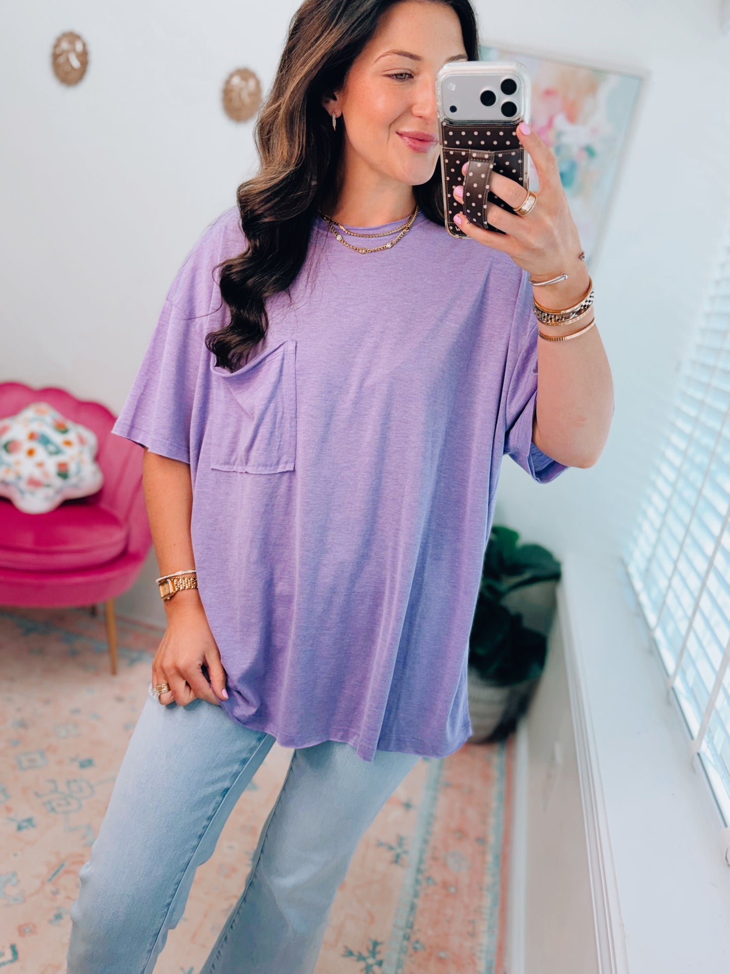 Everyday Basic Oversized Pocket Tee - Purple