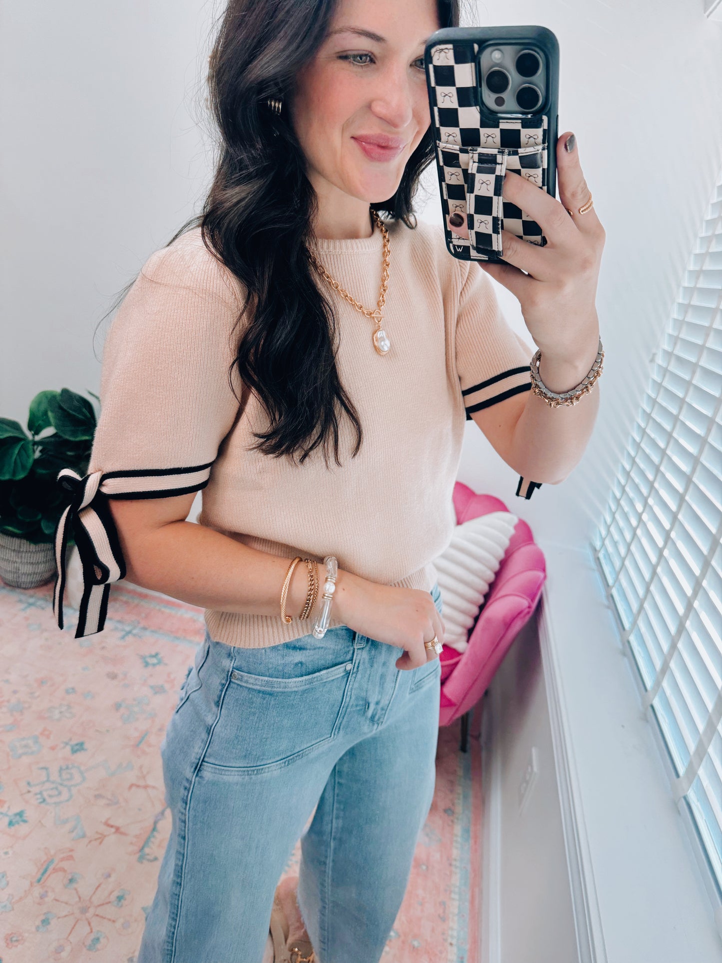 Sweet Magnolia Sweater Bow Top - Taupe