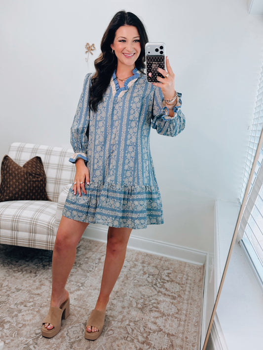 Dusty Blue Speck Mini Dress