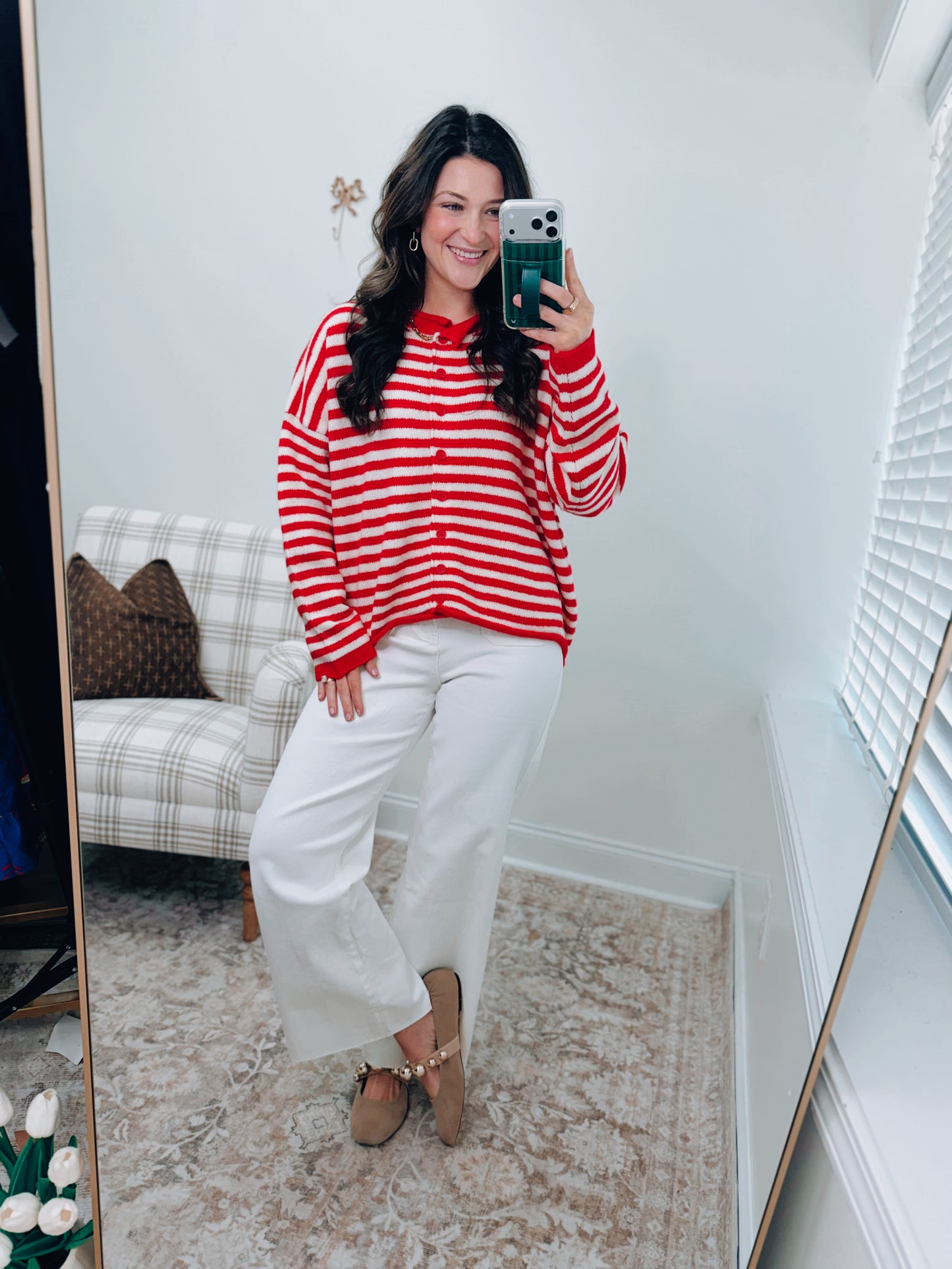 Ruby Knit Striped Buttondown Cardigan Top