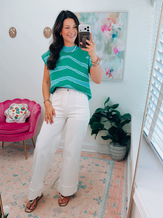 White Comfort Stretch Wide Leg Cuff Denim