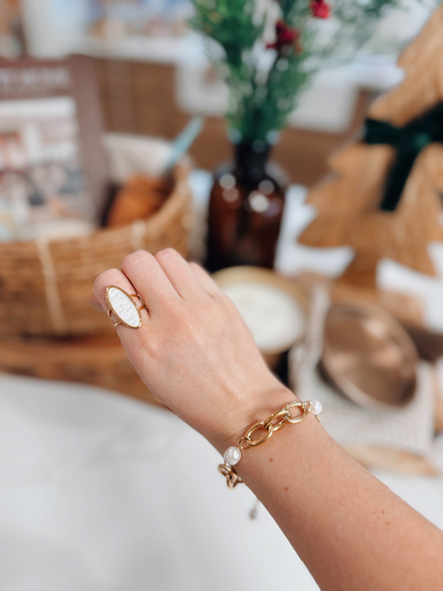 Rhea 18k Gold Plated Pearl Link Bracelet