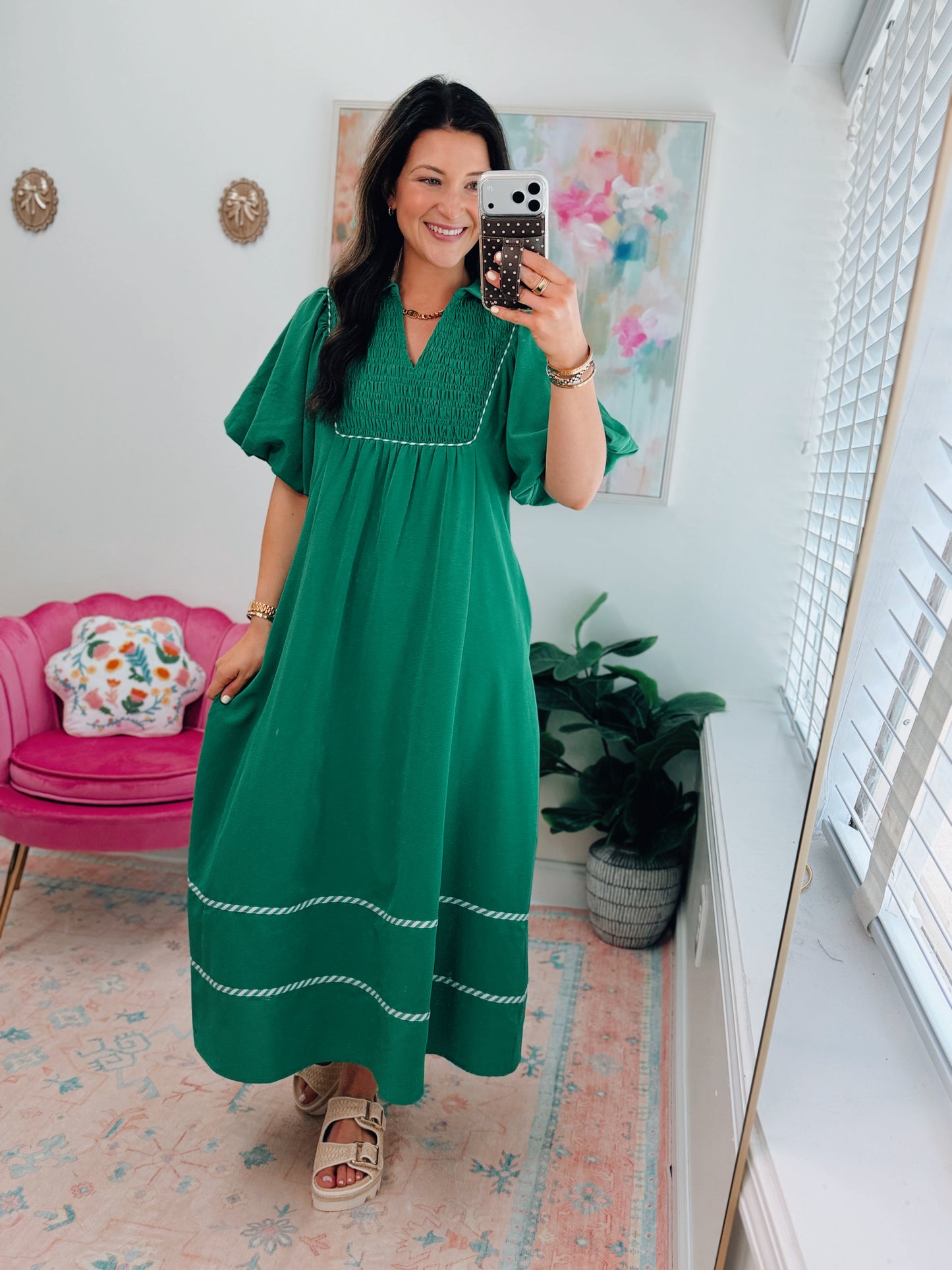 Luci Puff Sleeve Midi Dress - Green