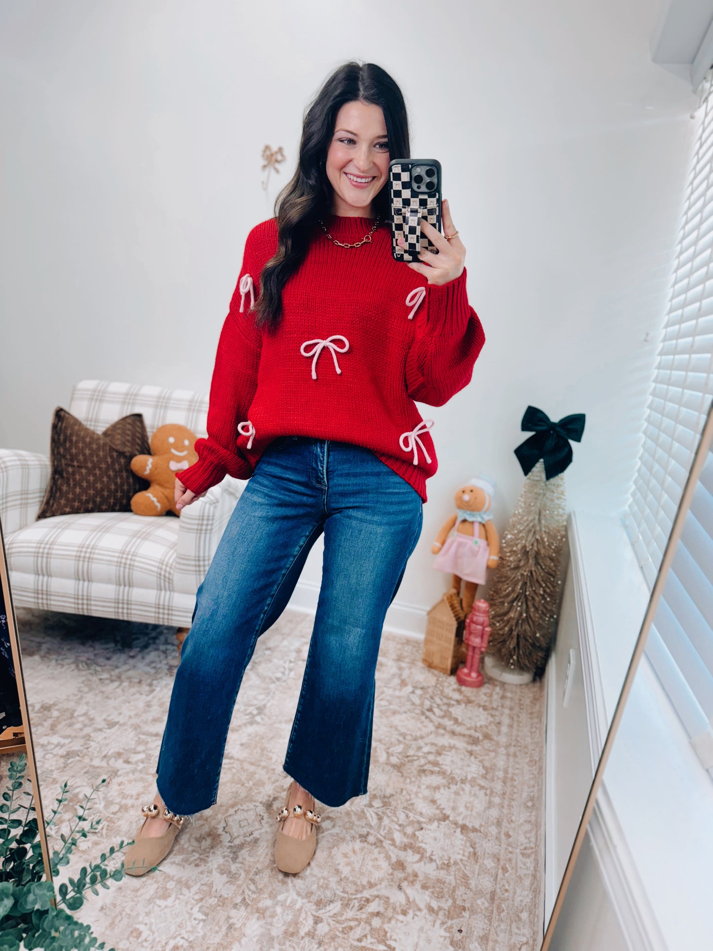 Red & Pink Bow Knit Sweater