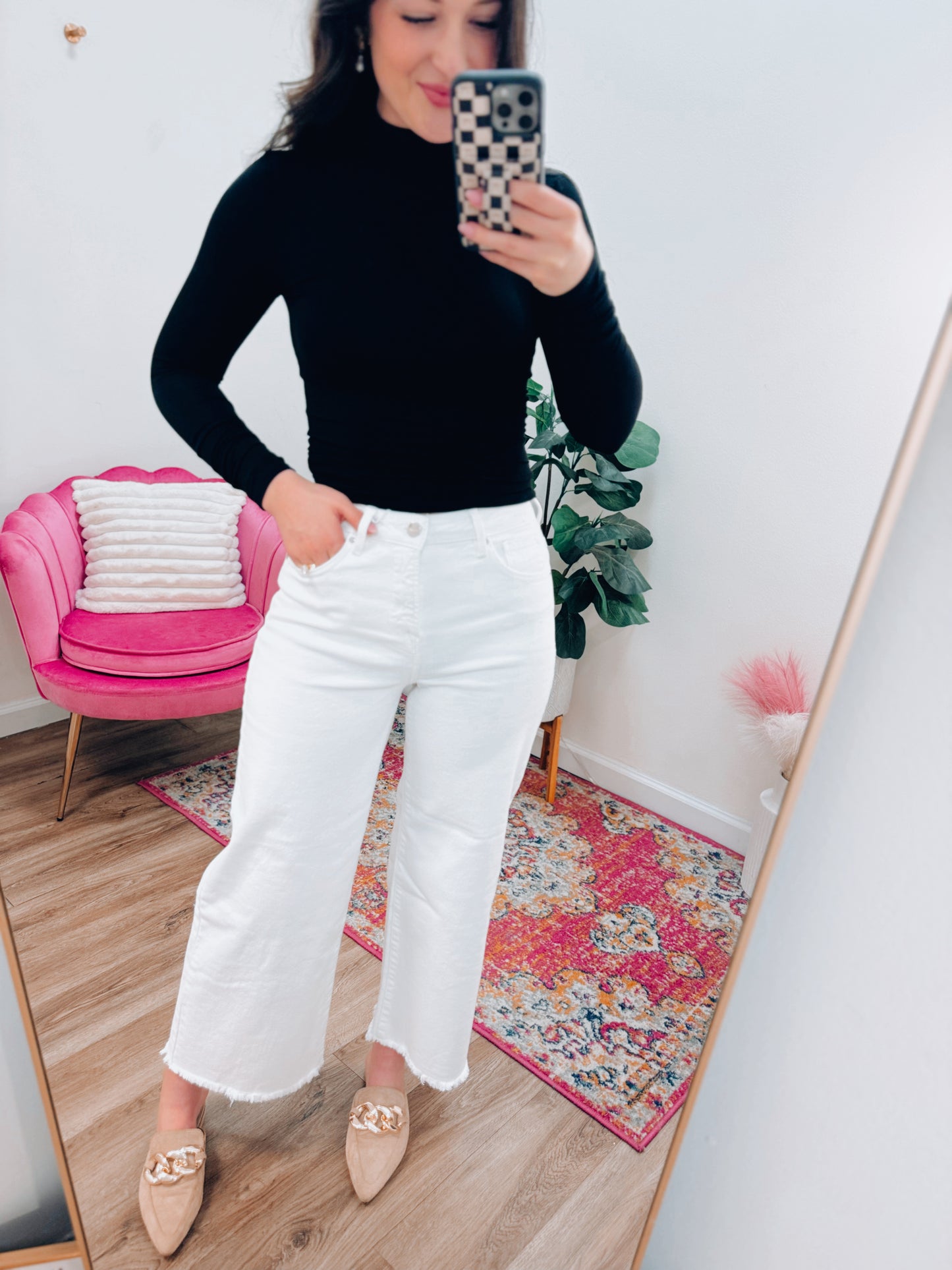 Risen White Tummy-Control Wide Leg Denim