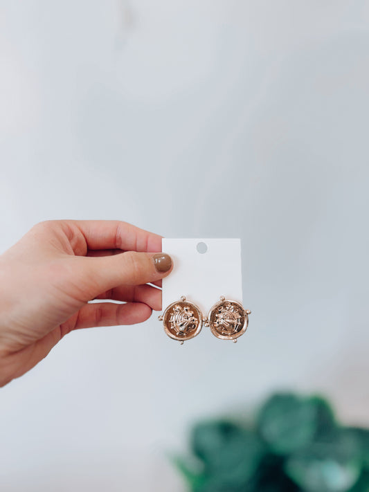 Bulldog Face Coin Pendant Earrings