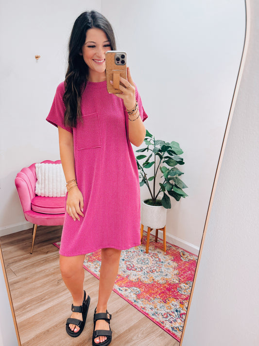 Kelly Ribbed Pocket Tee Dress - Orchid