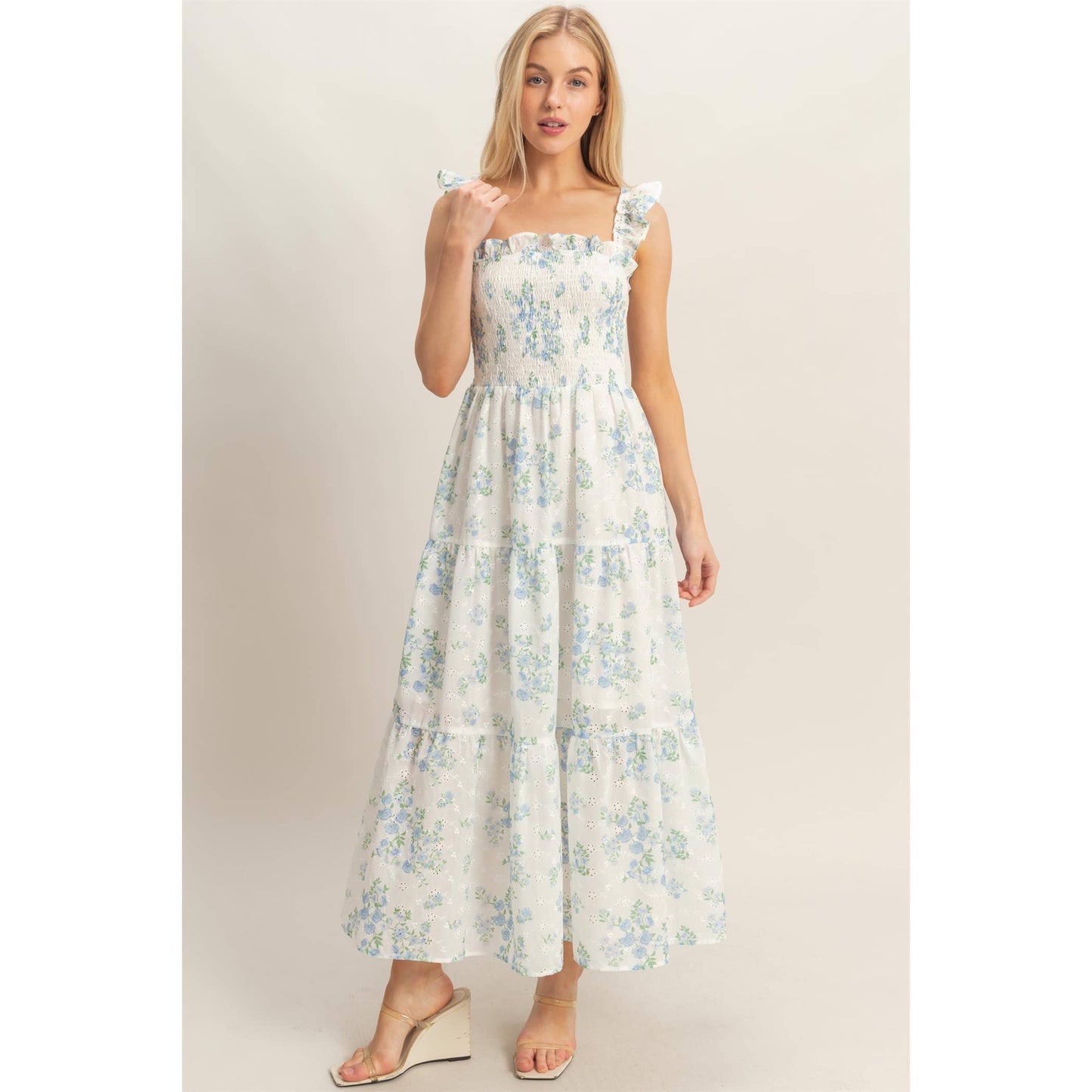 Smocked Floral Ruffle Strap Dress